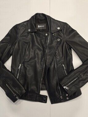 Danier Black Leather Moto Jacket Womens 3XS